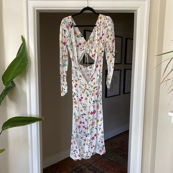 AFRM White Floral Long Sleeve Midi Dress sz XS - Picture 11 of 16